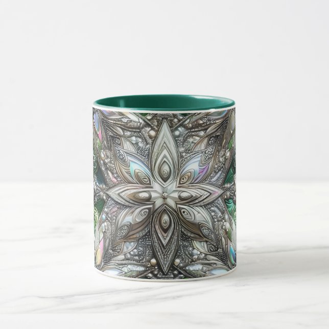 CHRISTMAS ~ 3D ~ White, Green and Silver~ Mug (Center)