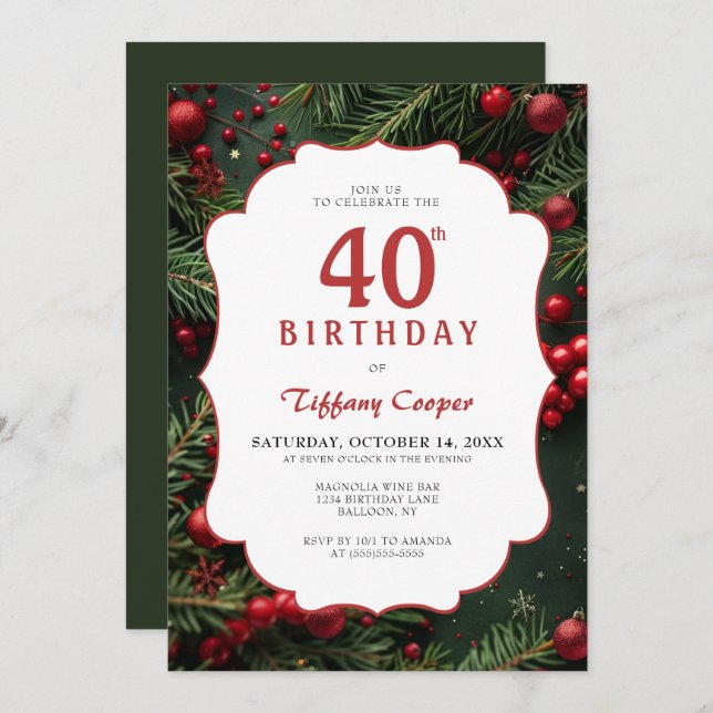 Christmas 40th Birthday Invitation (Front/Back)