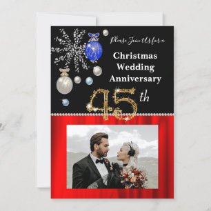 Christmas 45th Wedding Anniversary Black & Gold Invitation