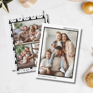 Christmas 4 Family Photo Collage White Black Holiday Card