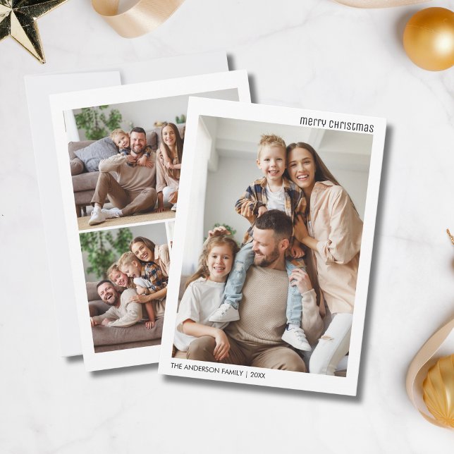 Christmas 4 Family Photos Collage Minimalist Holiday Card (Christmas 4 Family Photos Collage Minimalist Holiday Card)