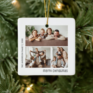 Christmas 4 Family Photos Collage White and Black Ceramic Ornament