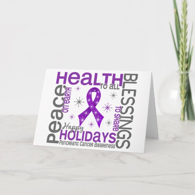 Christmas 4 Pancreatic Cancer Snowflakes Holiday Card (Front)