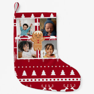 Christmas 4 Photo Collage Gingerbread Sweater Small Christmas Stocking