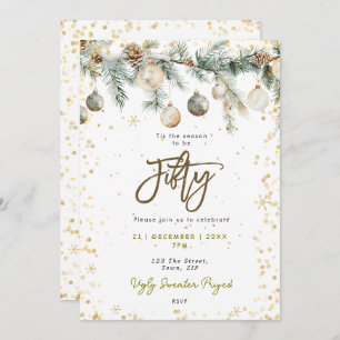 Christmas 50 party baubles pine tree invitation