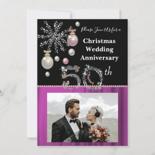 Christmas 50th Wedding Anniversary Black & Silver  Invitation