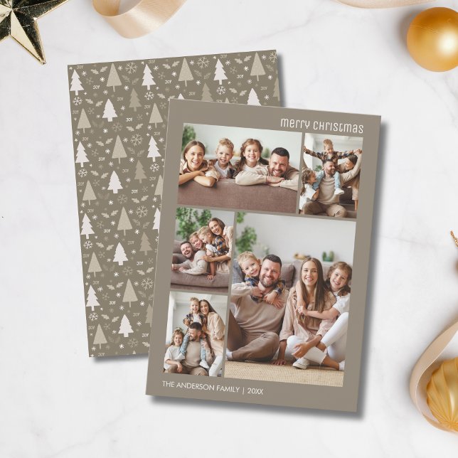 Christmas 5 Photo Collage Family Taupe Holiday Card (Christmas 5 Photo Collage Family Taupe Holiday Card)