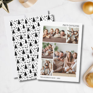 Christmas 5 Photo Collage Family White and Black Holiday Card