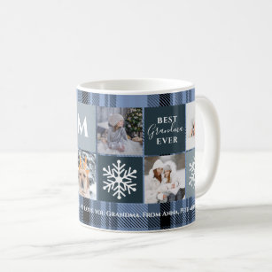 Christmas 5 photos grid best grandma blue plaid coffee mug