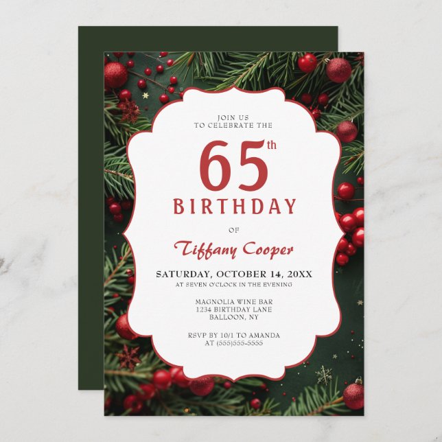 Christmas 65th Birthday Party Invitation (Front/Back)
