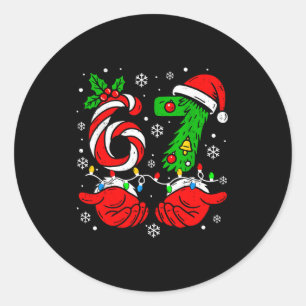 Christmas 67 Candy Cane Six Seven Meme Lights Sant Classic Round Sticker