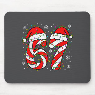 Christmas 67 Candy Cane Six Seven Meme Lights Sant Mouse Pad