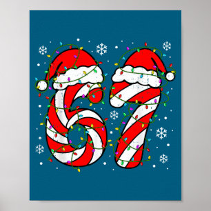 Christmas 67 Candy Cane Six Seven Meme Lights Sant Poster
