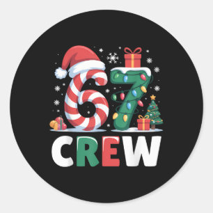 Christmas 67 Crew Brainrot Funny Candy Cane Lights Classic Round Sticker