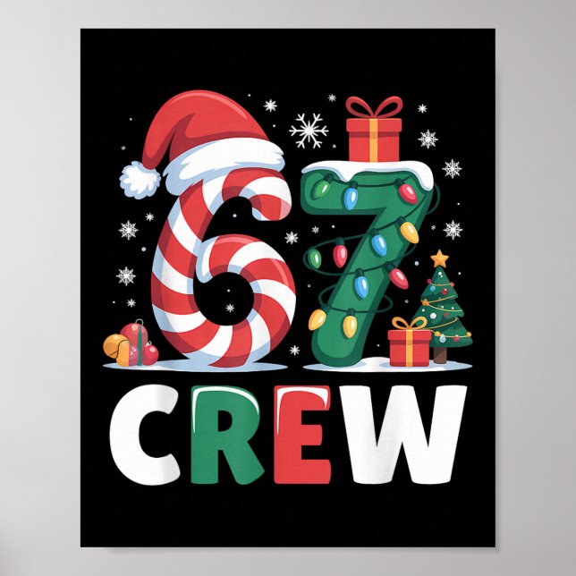 Christmas 67 Crew Brainrot Funny Candy Cane Lights Poster (Front)