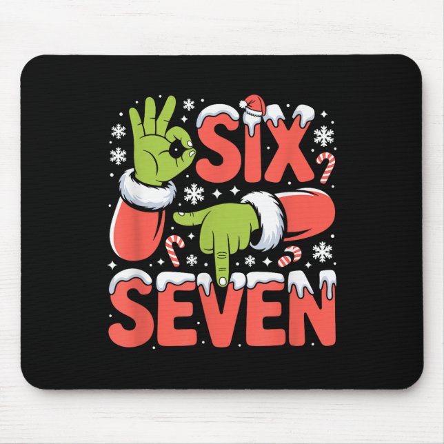 Christmas 67 Funny Meme Xmas Six Seven Santa Hand  Mouse Pad (Front)