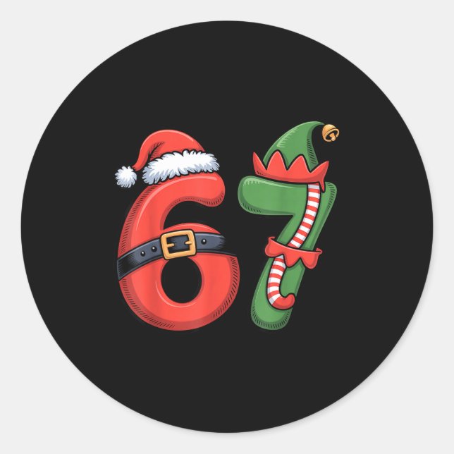 Christmas 67 Meme 67 Santa Elf - Six Seven  Classic Round Sticker (Front)