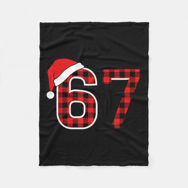 Christmas 67 Meme Six Seven Buffalo Plaid Santa Ha Fleece Blanket (Front)