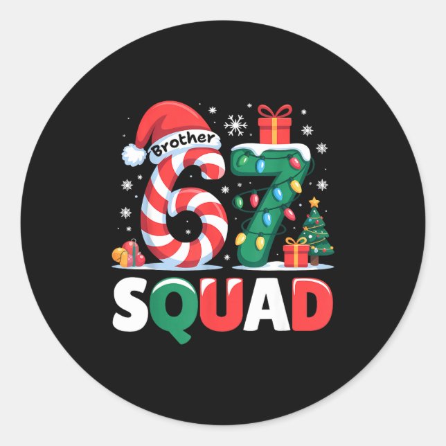 Christmas 67 Squad Brother 6-7 Funny Matching Cand Classic Round Sticker (Front)