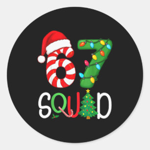 Christmas 67 Squad Funny Candy Cane And Lights Xma Classic Round Sticker