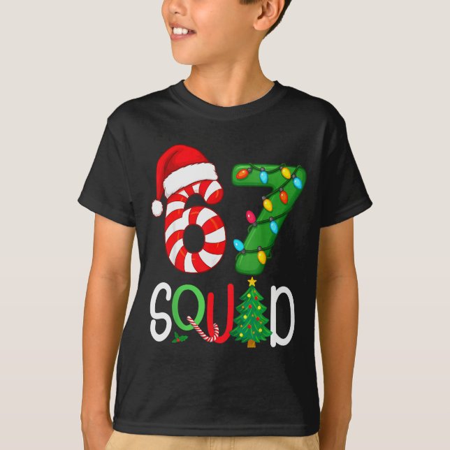 Christmas 67 Squad Funny Candy Cane And Lights Xma T-Shirt (Front)