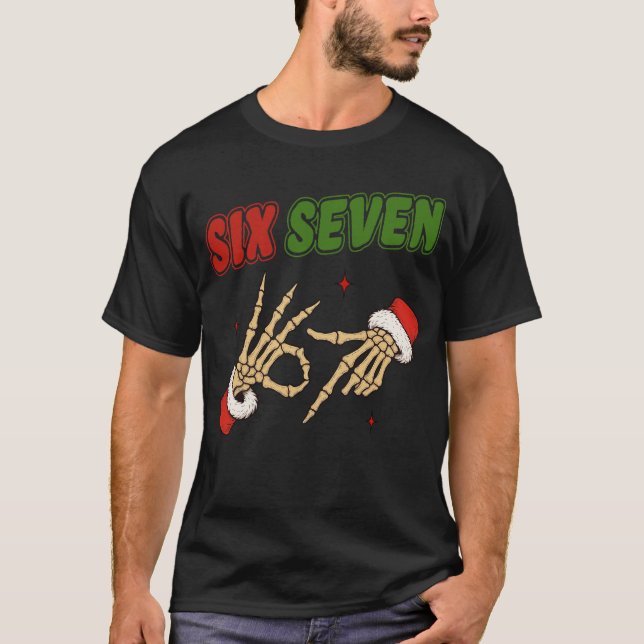 Christmas 67 Tee Six Seven Meme Skeleton Santa (Front)