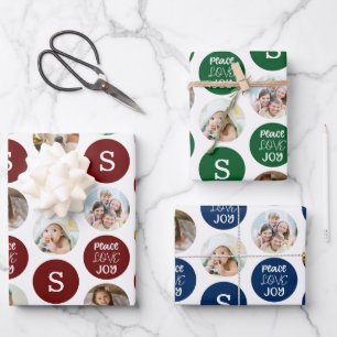 Christmas 6 Photos Monogram PEACE LOVE JOY Wrapping Paper Sheet
