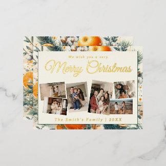 Christmas 6x photo vintage retro floral foil holiday postcard