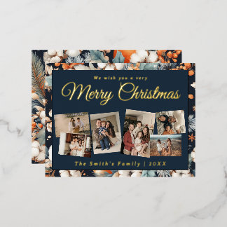 Christmas 6x photo vintage retro floral foil holiday postcard