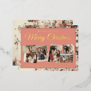 Christmas 6x photo vintage retro floral foil holiday postcard