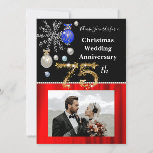 Christmas 75th Wedding Anniversary Black & Gold Invitation