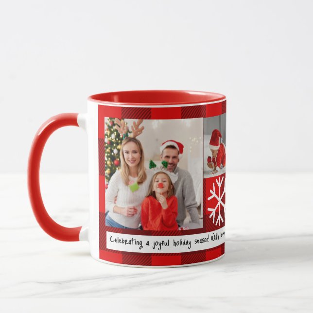 Christmas 7 photos grid best grandma Red plaid Mug (Left)
