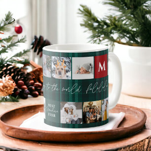 Christmas 8 photos grid best grandma green plaid coffee mug