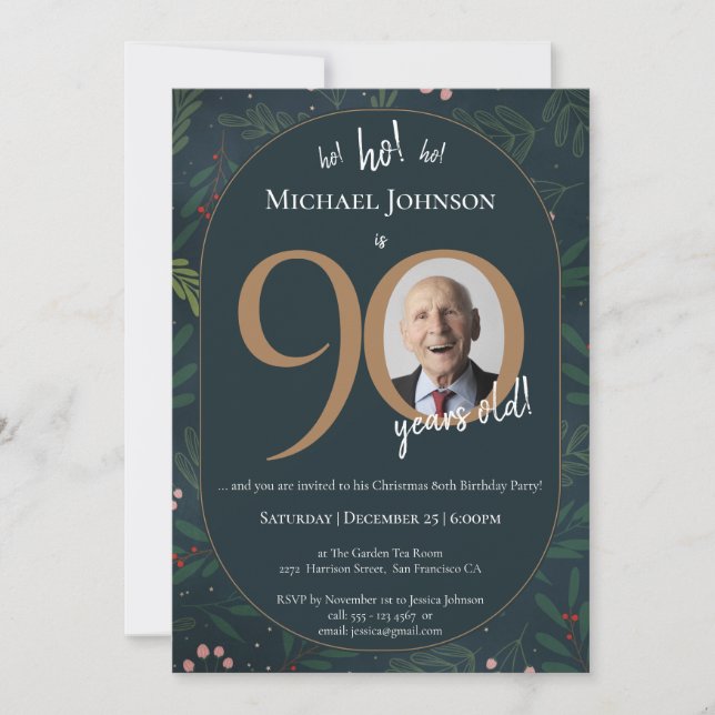 Christmas 90th Birthday Party Invitation (Front)