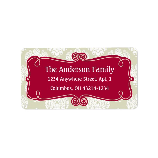 Christmas 9 : Damask Design 21 Return Address Label (Front)
