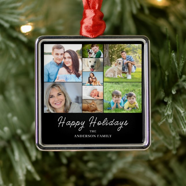 Christmas 9 Photo Collage  Metal Ornament (Tree)