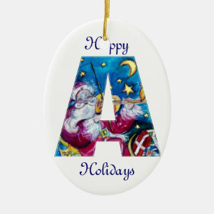 CHRISTMAS A LETTER / INSPIRED SANTA MONOGRAM CERAMIC ORNAMENT