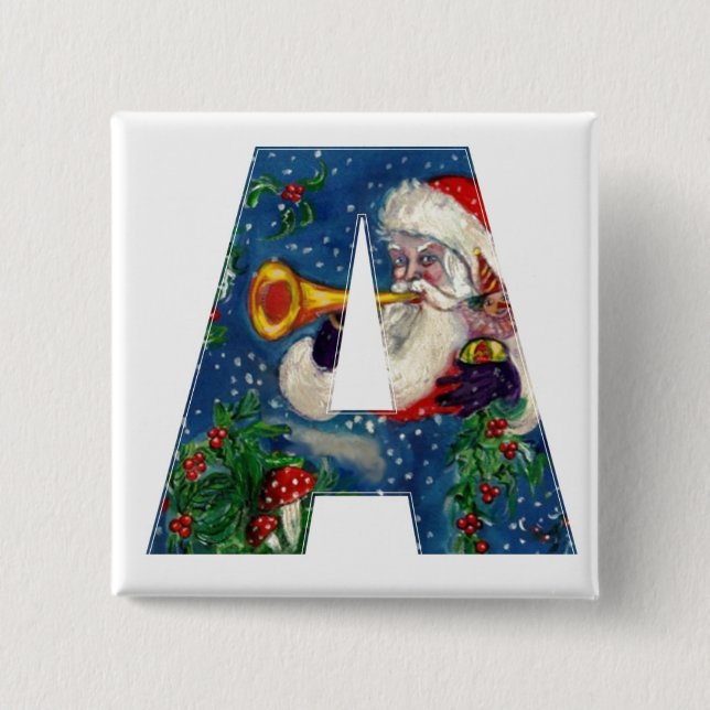 CHRISTMAS A LETTER / SANTA BUGLER MONOGRAM 15 CM SQUARE BADGE (Front)
