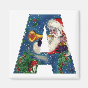 CHRISTMAS A LETTER / SANTA BUGLER MONOGRAM MAGNET