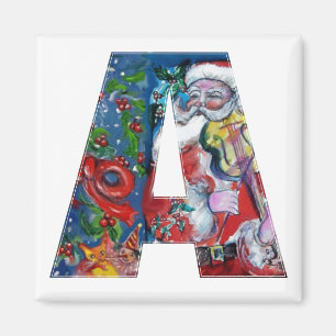 CHRISTMAS A LETTER / SANTA WITH VIOLIN MONOGRAM MAGNET