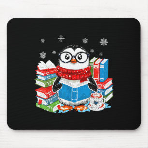 Christmas A Penguin Reading Book Snowflake Cocoa H Mouse Pad