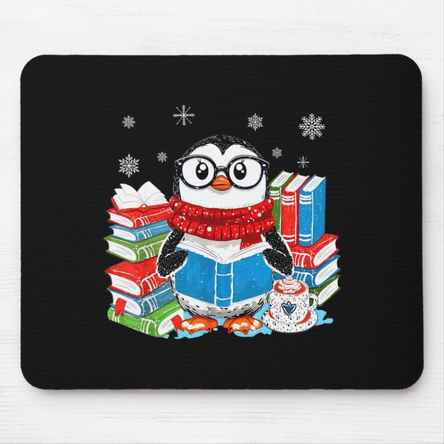 Christmas A Penguin Reading Book Snowflake Cocoa H Mouse Pad (Front)