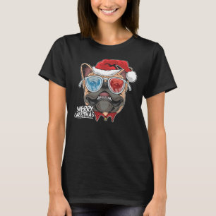 Christmas A Pitbull Dog Santa Hat On T-Shirt