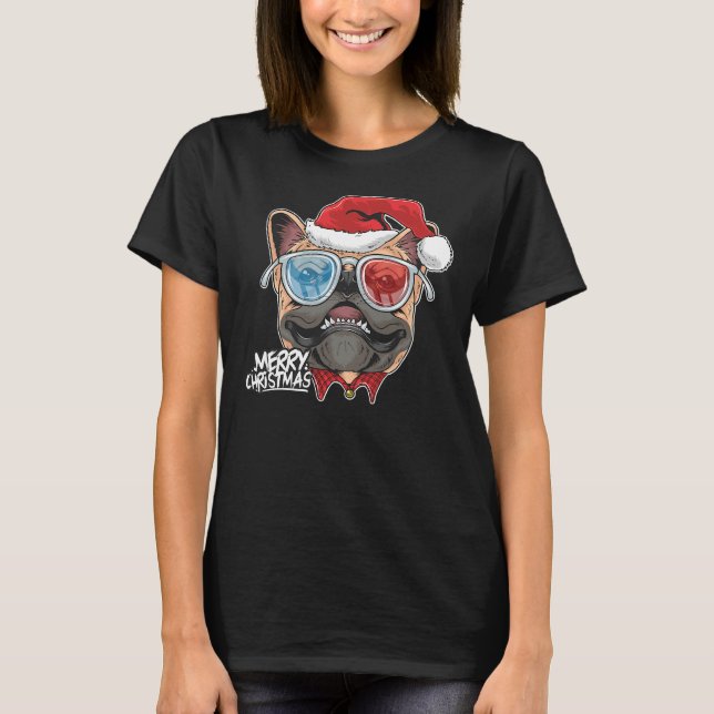 Christmas A Pitbull Dog Santa Hat On T-Shirt (Front)
