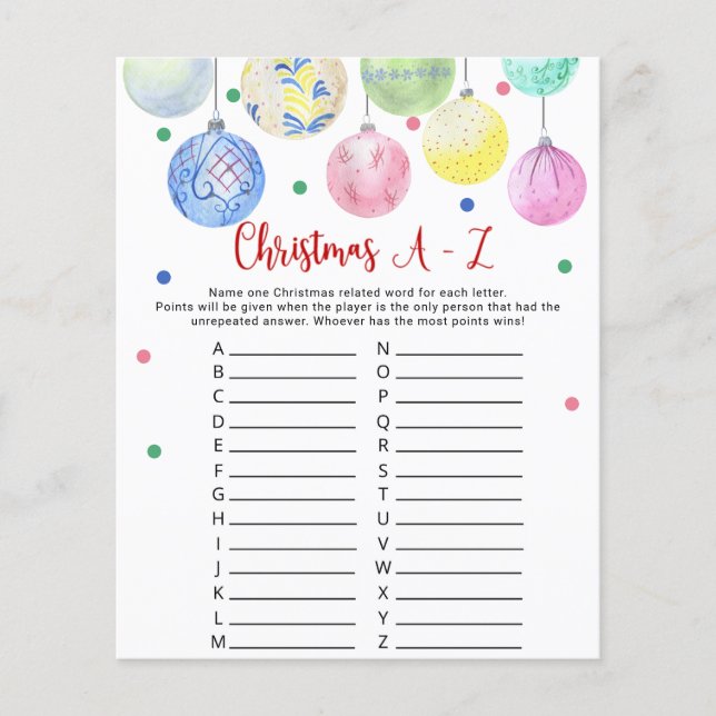 Christmas A-Z Game Card Flyer (Front)