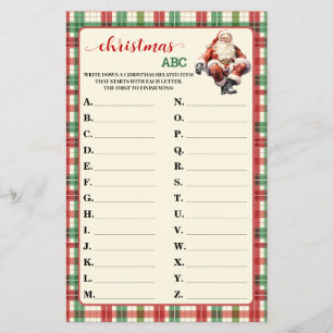 Christmas ABC Red Green Plaid Game Card