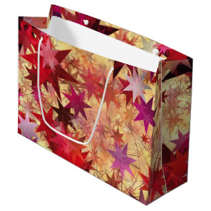 CHRISTMAS Abstract Red Pink Burgundy Stars Large Gift Bag