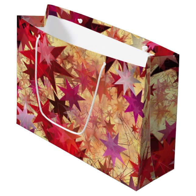 CHRISTMAS Abstract Red Pink Burgundy Stars Large Gift Bag (Front Angled)