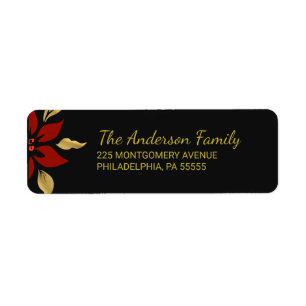 Christmas Abstract Red Poinsettia Return Address Label