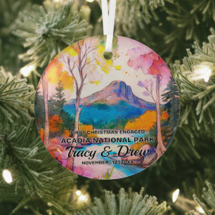 Christmas Acadia National Park Maximalist Engaged Glass Tree Decoration